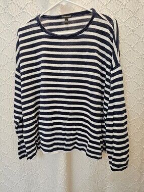 Eileen Fisher Navy & White Striped Long Sleeve Knit Top